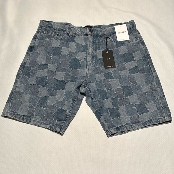 Plaid Jean Shorts Mens 33 - Picture 1 of 4